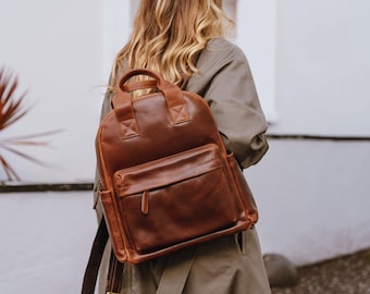 Women's Leather Backpack Purse, Leather Backpack with Carry Handles,  Versatile Brown Leather Work and Travel Backpack