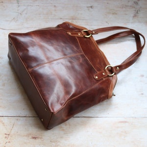 Large Brown Leather Work Tote Bag for Women, Laptop-Friendly Shoulder Bag, Professional Leather Purse, Stylish Office Bag image 5
