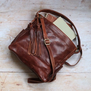 Leather Hobo Bag, Handbag With Tassles, Leather Tote, Brown Leather ...