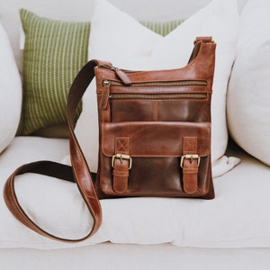 Leather Messenger Bag, Leather Crossbody Bag, Brown Leather Bag, Organiser bag, Leather Purse