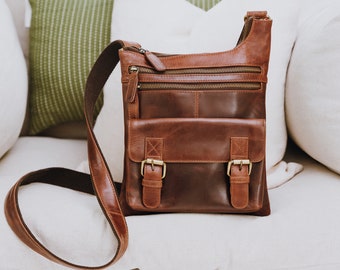 Leather Messenger Bag, Leather Crossbody Bag, Brown Leather Bag, Organiser bag, Leather Purse