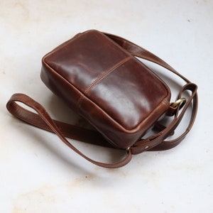 Leather Crossbody Bag, Leather Camera Bag, Small Leather Purse, Shoulder Bag, Leather Handbag, Distressed Brown image 3