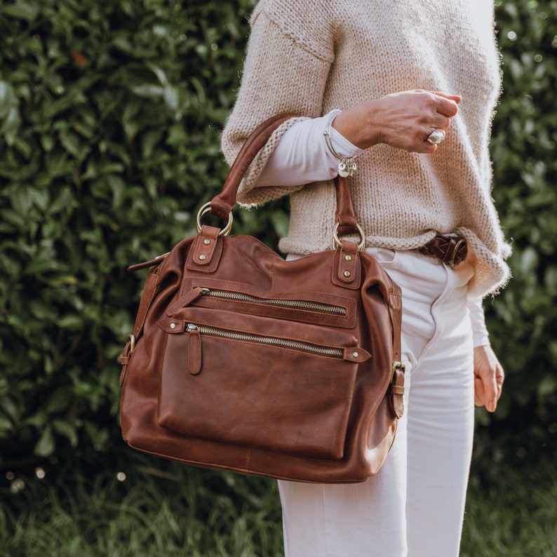 Leather Handbag, Leather Purse, Top Handle Bag, Brown image 2