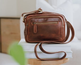 Leather Crossbody Bag, Leather Camera Bag, Small Leather Purse, Shoulder Bag, Leather Handbag, Distressed Brown