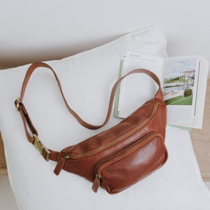 Leather Bum Bag, Leather Fanny Pack, Tan Leather Sling Bag, Leather Waist Bag, Festival Bag, Smartphone Bag