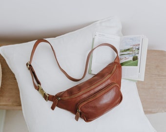 Leather Bum Bag, Leather Fanny Pack, Tan Leather Sling Bag, Leather Waist Bag, Festival Bag, Smartphone Bag