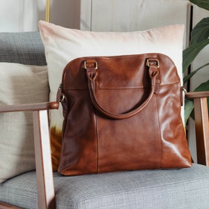 Leather Tote Bag, Leather Purse with crossbody strap, Tan