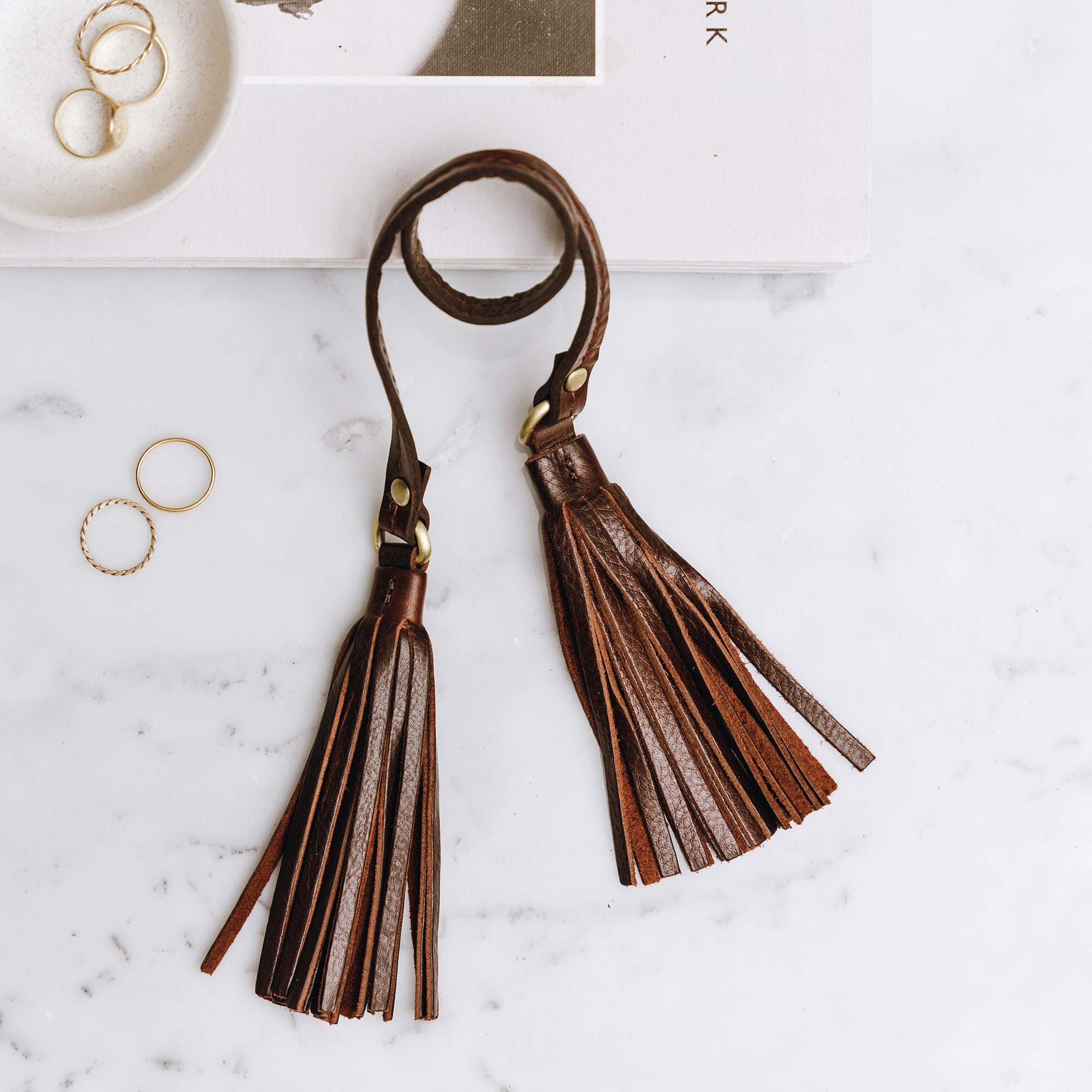 Leather Tassel Bag Charm Double Tassel Charm Detachable Leather Handbag Charm Dark Brown Etsy