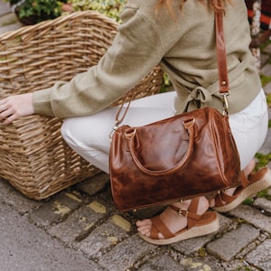 Leather Handbag Purse, Brown Leather Shoulder Bag, Leather Purse with Crossbody Strap