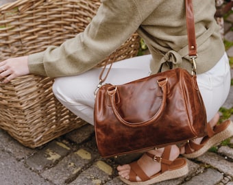 Leather Handbag Purse, Brown Leather Shoulder Bag, Leather Purse with Crossbody Strap