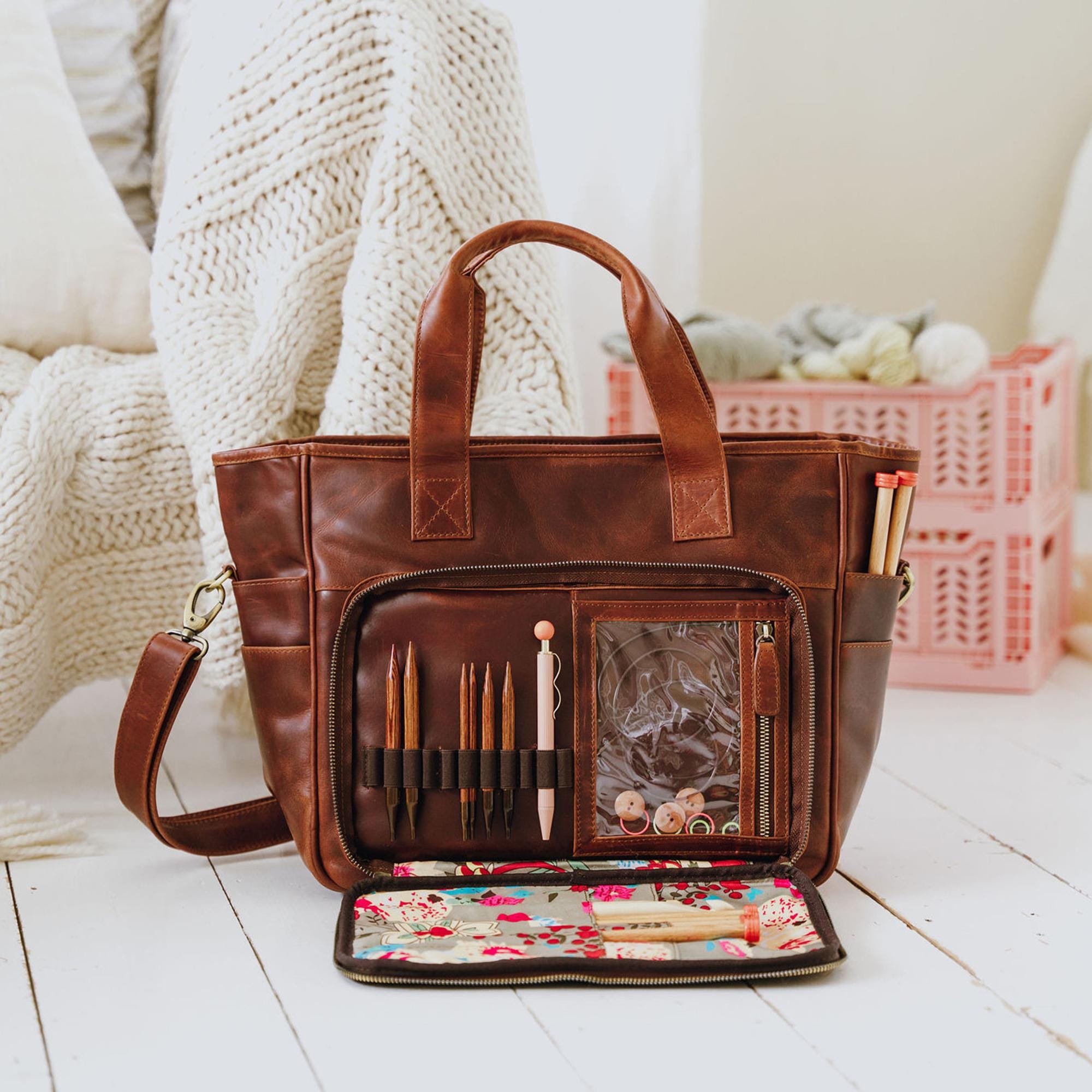 Vintage leather and knit bag Leather Knitting Bag – Thread and Maple main image 2
