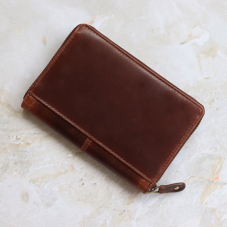 Brown Leather Wallet, Leather Zip Around Wallet with Credit Card Slots, Womens Wallets image 3