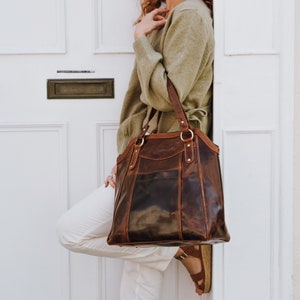 Brown Leather Tote Bag, Leather Shoulder Bag, Leather Work Bag, Leather Purse image 2