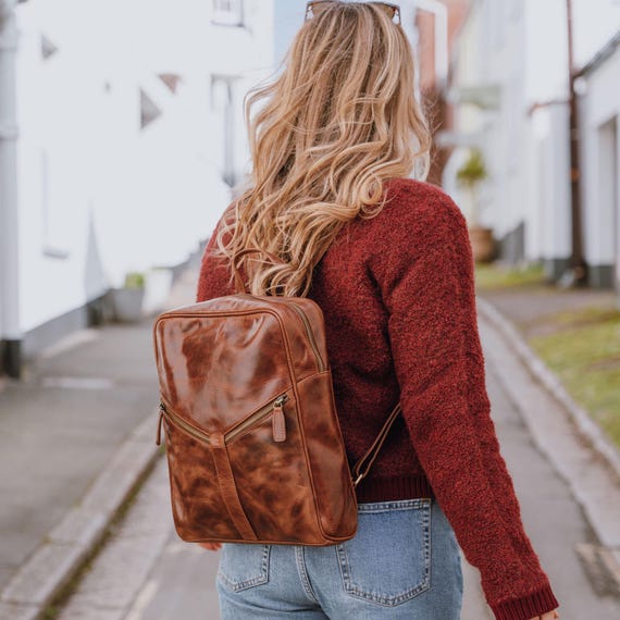 brown leather look backpack Kobuk - Midnight Black rest assured that the Walker Leather Backpack has got your back Personalized Brown Leather Laptop Backpack: