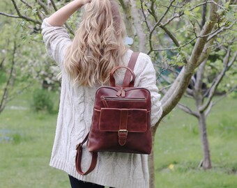 Leather Backpack, Leather Rucksack, Travel Bag, Dark Brown