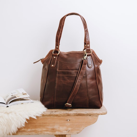 Large Brown Leather Handbag Tote, Leather Shoulder Bag, Leather