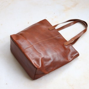 Leather Purse, Tan Leather Tote Bag, Leather bag with pocket, Tan image 3