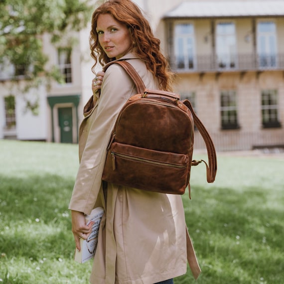 Leather Backpack Women, Leather Rucksack Knapsack Laptop Backpack, Work  Daily Brown Backpack, Christmas Gifts for Her, Leather Anniversary 