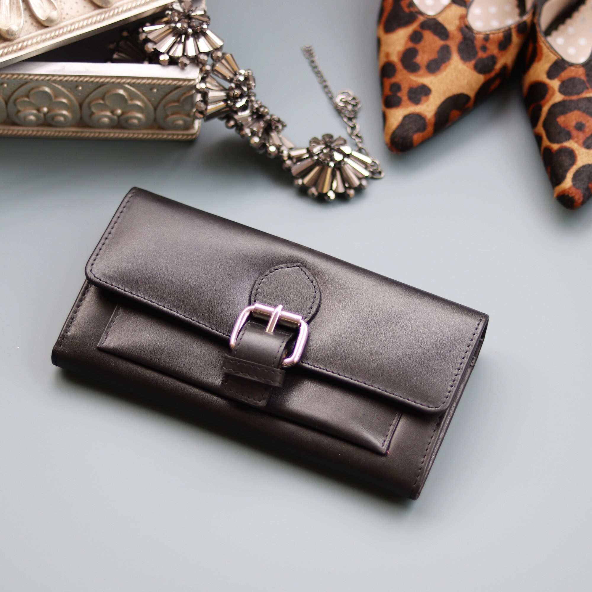 Black Ladies Leather Wallet Black Ladies Leather Purse Etsy