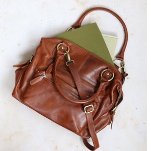 tan leather tote bag with long adjustable and detachable leather strap