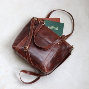 Leather Handbag, Leather Purse, Top Handle Bag, Brown image 2