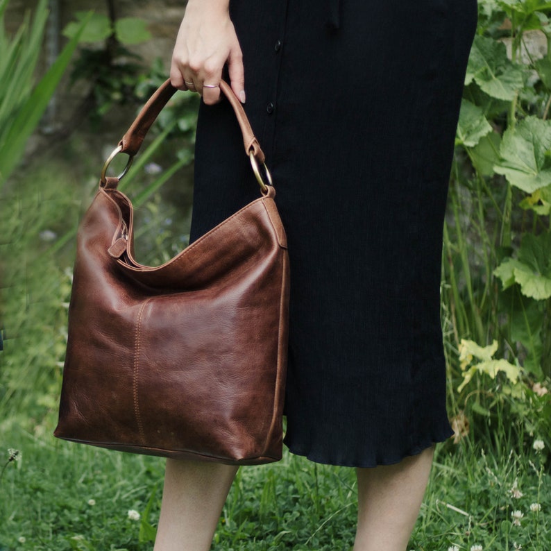 Leather Handbag, Leather Tote, Shoulder Bag, Hobo, Purse, Distressed Brown image 3