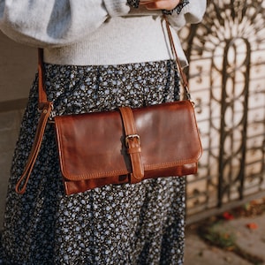 Leder Umhängetasche, Leder Clutch Wristlet Bag, Braune Leder Geldbörse, Damen Clutch Taschen