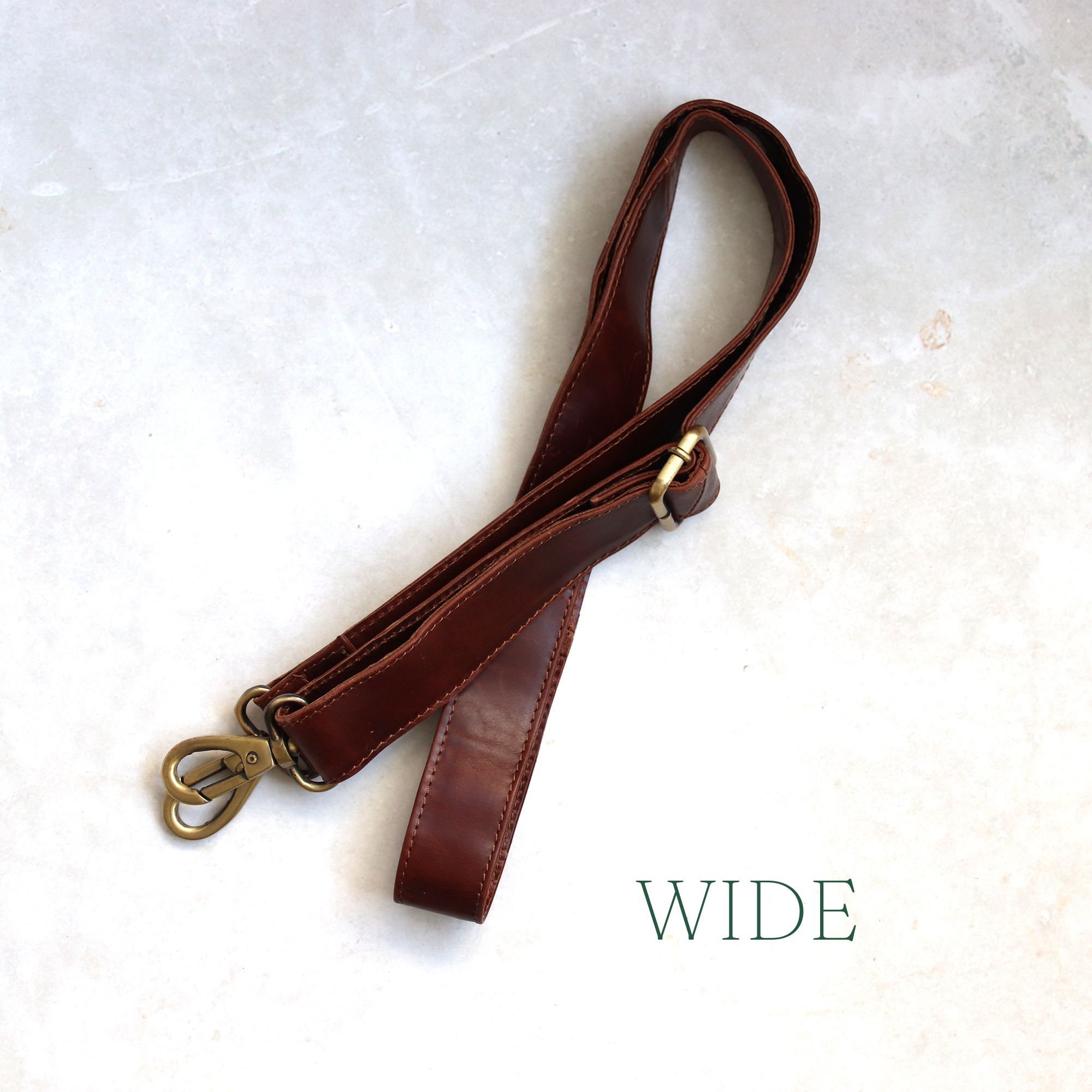 Replacement stripped slim handbag strap with carabiner slide hook in dark  brown and tan brown with 1 width