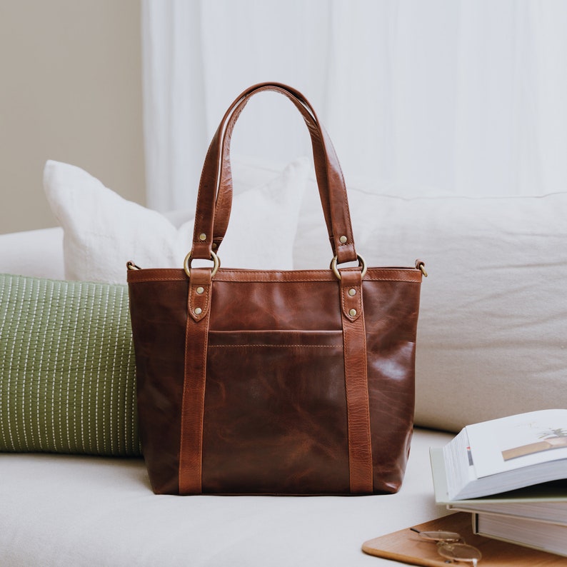Leather Handbag, Leather Purse, Top Handle Bag, Brown image 1