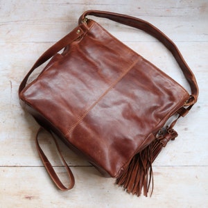 Leather Hobo Bag, Handbag with Tassles, Leather Tote, Brown Leather Purse image 4