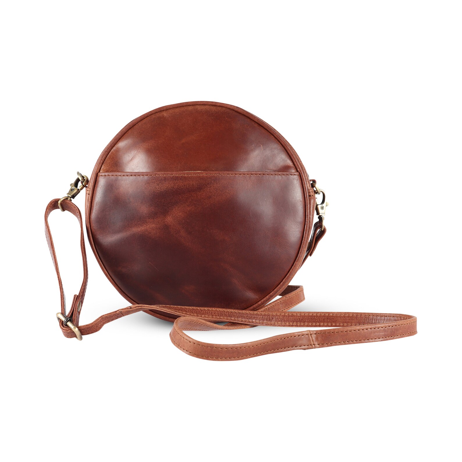 Round Leather Bag Leather Circle Round Purse Bag Distressed Etsy