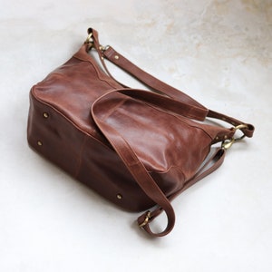 Brown Leather Shoulder Bag, Leather Crossbody Dumpling Bag, Leather Crescent Half Moon Purse Bag image 4