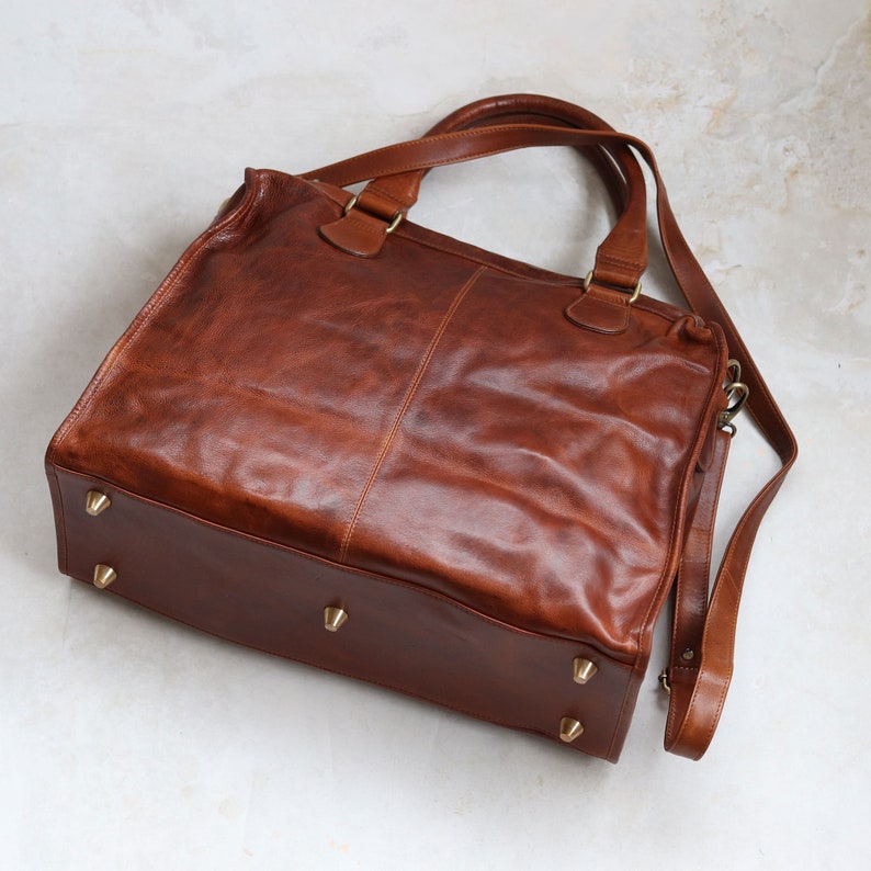 Leather Weekender bag, Genuine Leather Handmade Tan Leather Holdall Travel Bag, Leather Gifts 画像 3