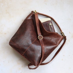 Leather Handbag, Leather Tote, Shoulder Bag, Hobo, Purse, Distressed Brown image 4