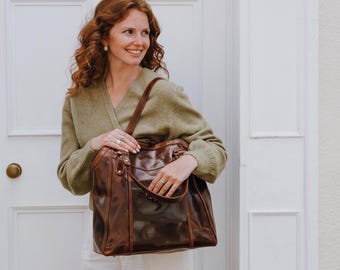 Large Brown Leather Handbag Tote, Leather Shoulder Bag, Leather Bag, Leather Purse,