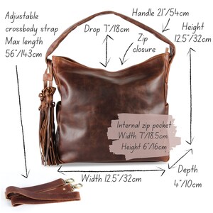 Leather Hobo Bag, Handbag with Tassles, Leather Tote, Brown Leather Purse image 6