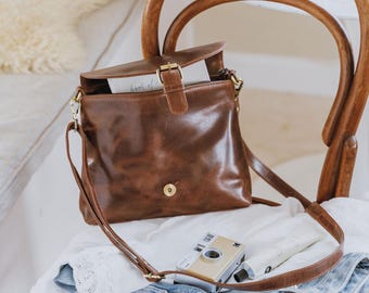 Small Leather Crossbody Bag, Brown Shoulder Purse with Adjustable Strap