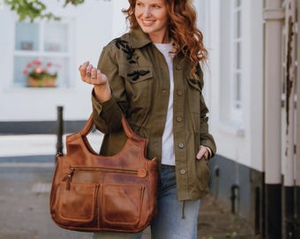 Brown Leather Handbag, Laptop Work Tote, Weekend Travel Bag & Everyday Purse