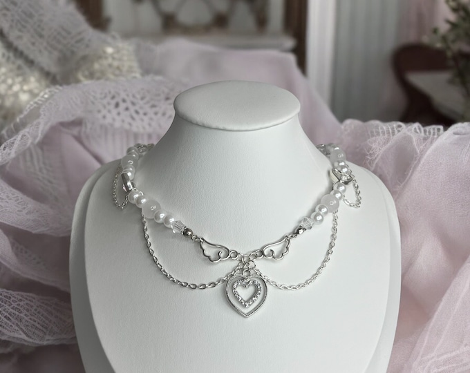 Silk Necklace Pink with Heart Beaded Charm