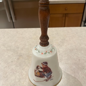 Vintage Norman Rockwell Gorham China Christmas Bell 1979, A boy meets his dog