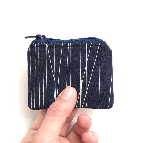 dark navy small jewelry case travel. zipper change purse. ear bud pouch. pill case. safety pin case. memory card holder. party favor