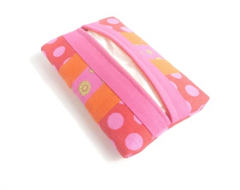 SUMMER SALE kleenex travel holder. orange pink red gift. womens small pocket tissue holder. teacher small gift ideas. mini pouch patchwork