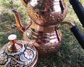 Handmade Copper Teapot and Sugar Bowl Set, Turkish Tea Set, Hammered Copper Tea Pot Gift