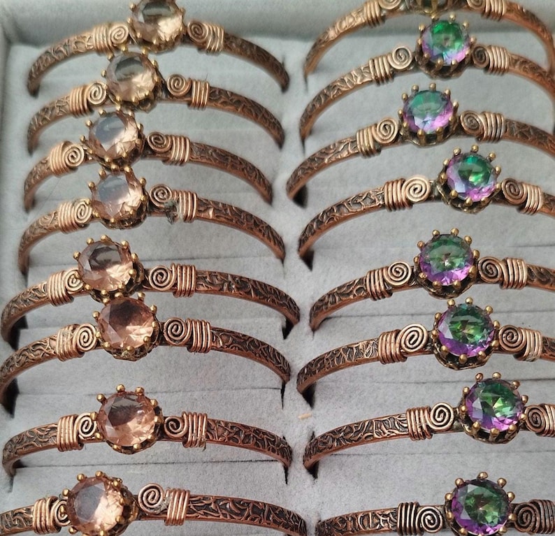 Zultanite Copper Cuff Bracelet, Genuine Zultanite Gemstone, Handmade Pure Copper Adjustable Bangle Gift image 1