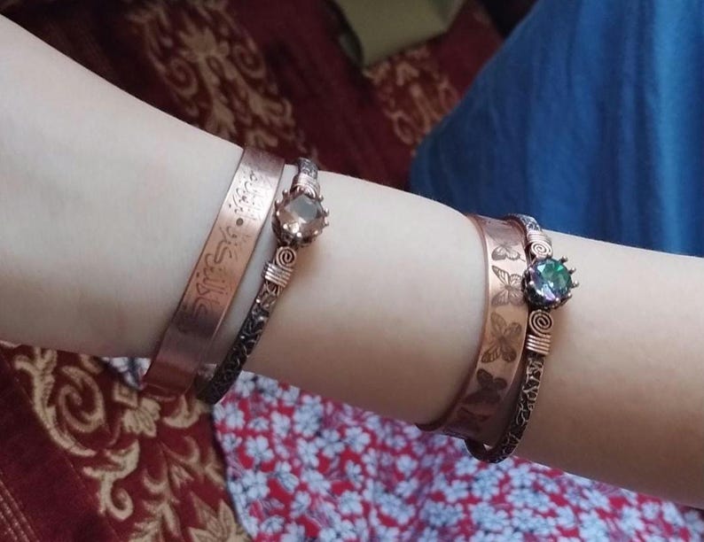 Zultanite Copper Cuff Bracelet, Genuine Zultanite Gemstone, Handmade Pure Copper Adjustable Bangle Gift image 7