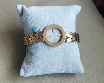 Tree of Life Cuff Bracelet, Gold Tone Stainless Steel Bangle with Crystals, Adjustable Gift for Her