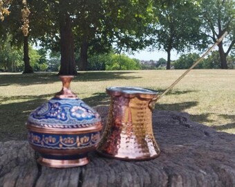 Handmade Copper Turkish Coffee Set, Traditional Cezve Coffee Pot, Turkish Serveware Gift