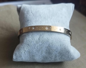 Gold Tone Stainless Steel Cuff Bracelet, Adjustable Minimalist Bangle, Dainty Everyday Gift for Her