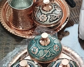 Handmade Copper Water Bowl with Lid, Hand-Decorated Erzincan Copper, Turkish Drinking Vessel Gift