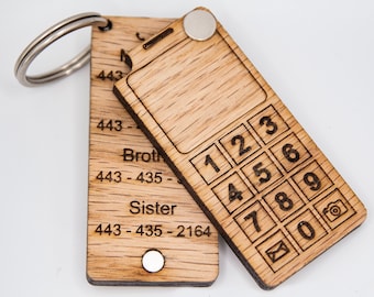 Personalized Oak Wood Emergency Keychain: Child Safety Phone Key Ring